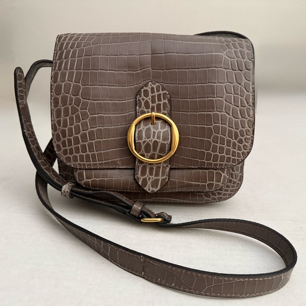 Banana Republic Croc Embossed Leather Taupe Crossbody Bag